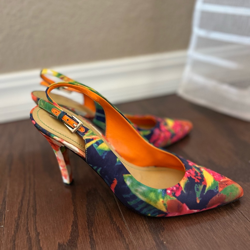 Nine West floral slingback heels